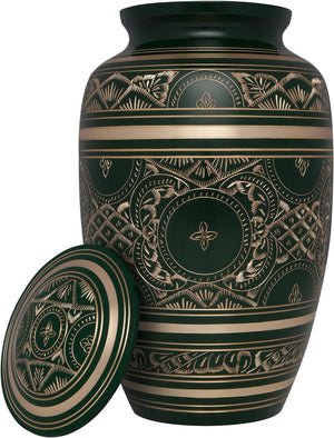 Irish Green Funeral Urn by Liliane Memorials - Cremation Urn for Human Ashes - Hand Made in Brass - Suitable for Cemetery Burial or Niche - Large Size fits Remains of Adults up to 200 lbs - Cassis