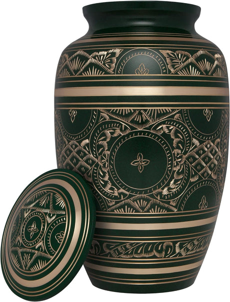 Irish Green Funeral Urn by Liliane Memorials - Cremation Urn for Human Ashes - Hand Made in Brass - Suitable for Cemetery Burial or Niche - Large Size fits Remains of Adults up to 200 lbs - Cassis