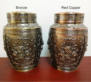 Keepsake Rose Urns for Human Ashes Medium Cremation Burial Urn for Adult Human Ashes Beautiful Zinc Alloy Decorative Funeral Urns, 7.1" H x 4.7" L（Bronze）