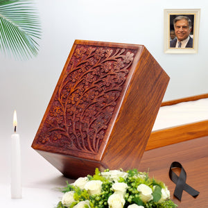 Artisans Crafted Premium Rosewood Decorative Hand Carved Wooden Urns | Carved with Precision | Memorial Wooden Urns for Loved Ones | Nagina International (X-Large)