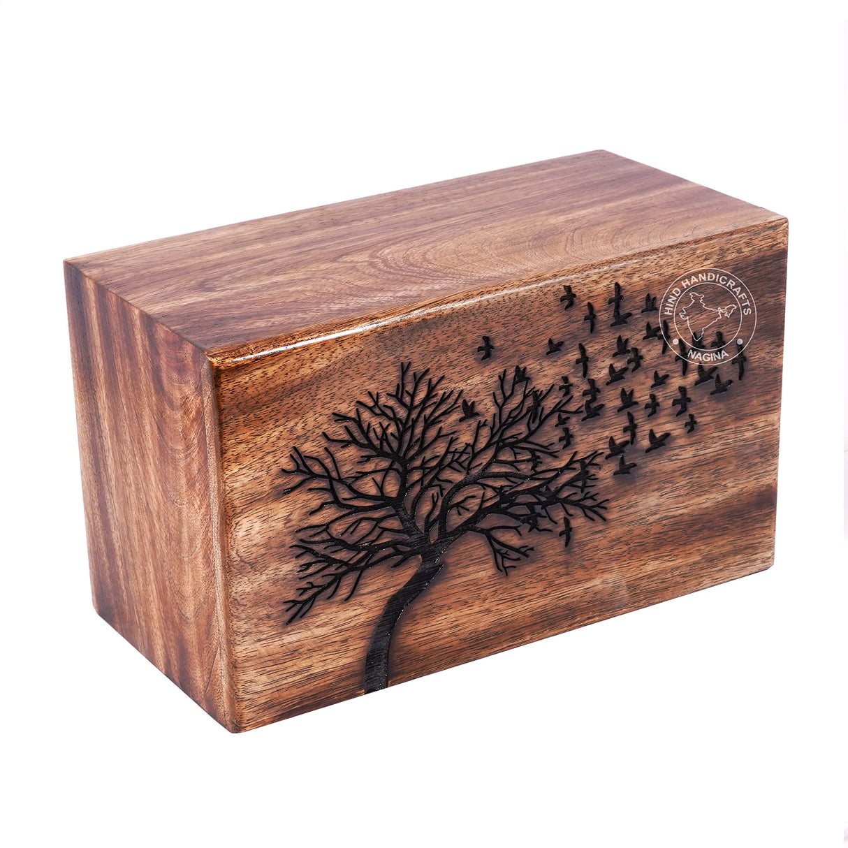 Wooden Box Funeral Cremation Urns for Human Ashes Adult Large - Burial Urns for Columbarium - Tree of Life Flying Bird (250 Cubic Inches, Twin Tree - Heart)