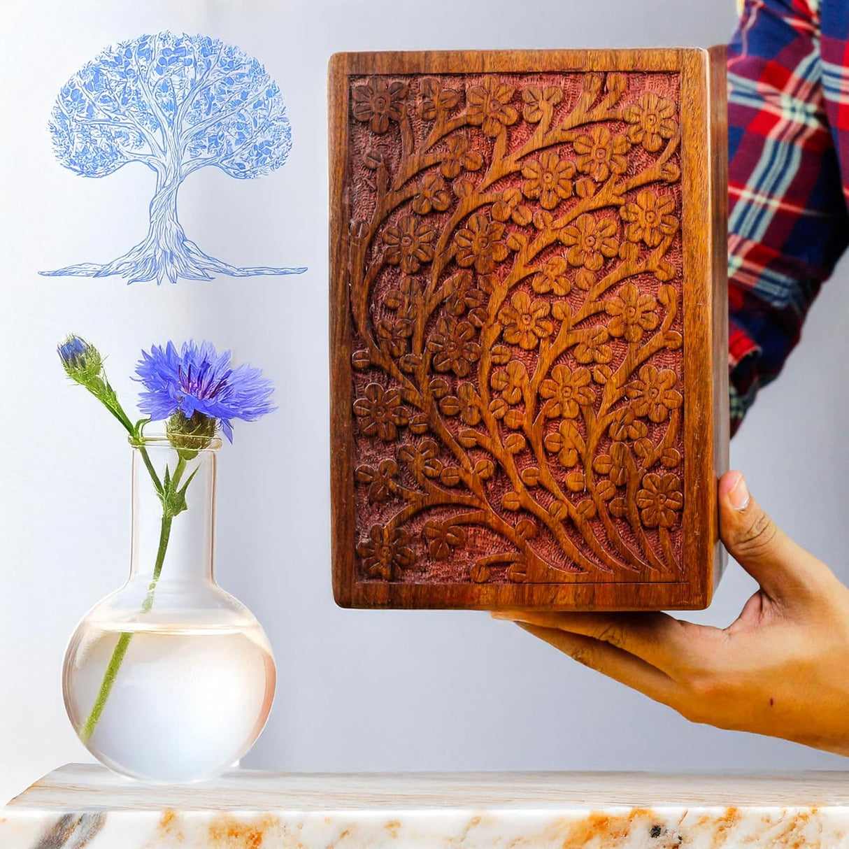 Artisans Crafted Premium Rosewood Decorative Hand Carved Wooden Urns | Carved with Precision | Memorial Wooden Urns for Loved Ones | Nagina International (X-Large)