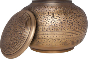 Antique Bronze Brass Cremation Urn - Low Profile Vignette Model fremation urn for Human Ashes - Suitable for Cemetery Burial or Niche - Large Size fits Remains of Adults up to 180 lbs
