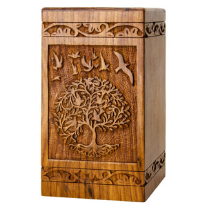 INTAJ Cremation Urns for Ashes – Companion Wooden Tree of Life Urn Box and Casket for Human Ashes of Men, Women, Child, or Pets (Cat/Dog) – Memorial Burial Funeral Urns – Holds 640 Cubic Inches