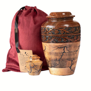 Wooden Cremation Urn with Fractal Design, Black Resin Inlay, Adult Size for Man and Women Decorative Handcrafted urn. (Small Keepsake (20 Cu in))