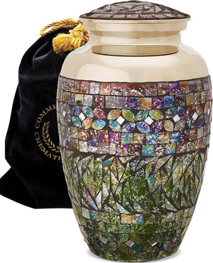 Glass Mosaic Cremation Urn for Ashes for Women - Personalized Cremation Urns for Human Ashes Adult Female Decorative Urns - Beautifully Handcrafted Glass Urn for Women