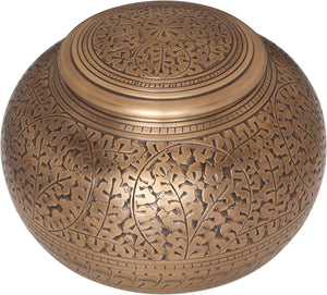 Antique Bronze Brass Cremation Urn - Low Profile Vignette Model fremation urn for Human Ashes - Suitable for Cemetery Burial or Niche - Large Size fits Remains of Adults up to 180 lbs