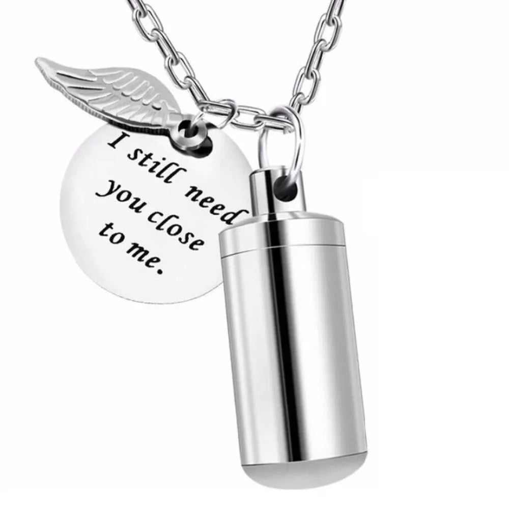 Silver Stainless Steel Memorial Urns Necklace