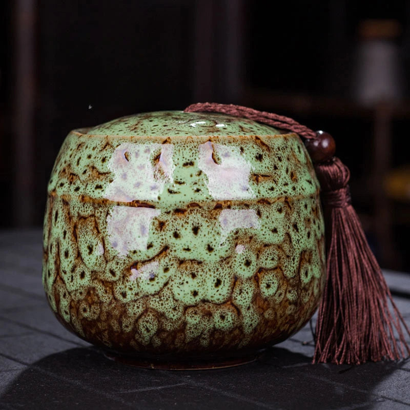 Green Ceramic Canister Memorial Human Urns