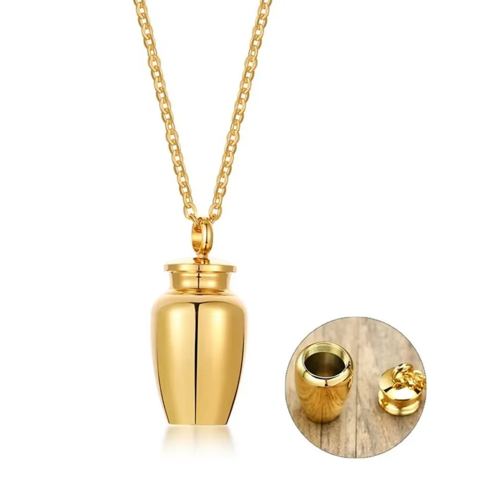 Gold Mini Cinerary Urns Necklace Pendant