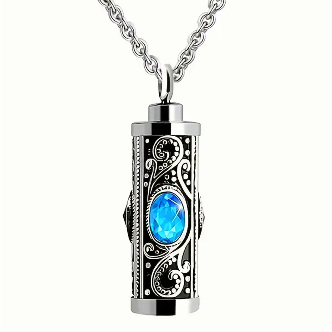 Sky Blue Stainless Steel Memorial Urns Necklace